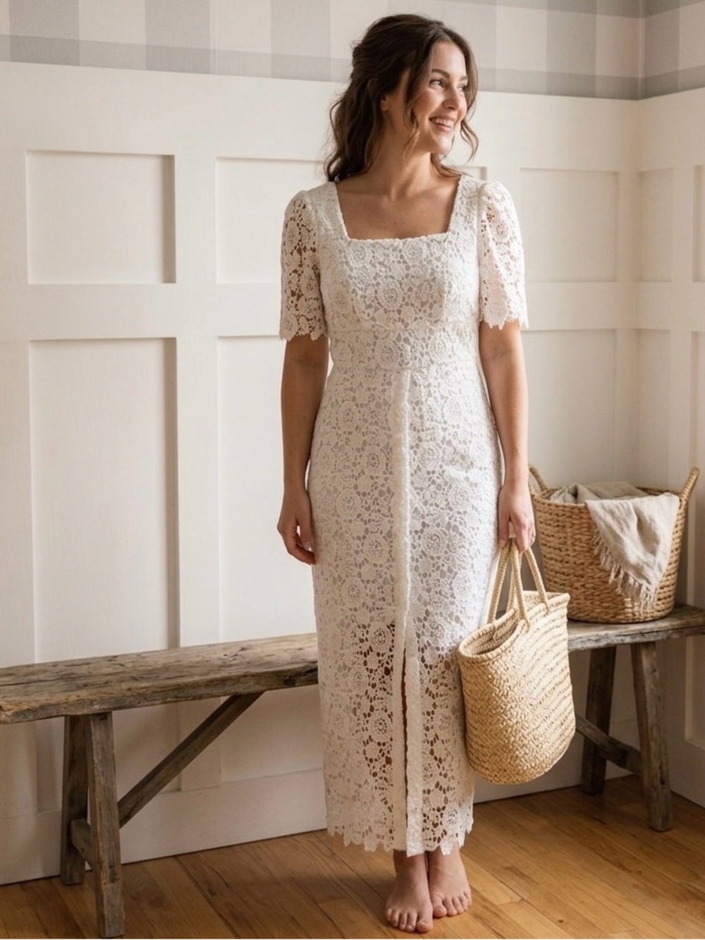 Dazy‎ Lace Chic White Lace Midi Dress Size Small